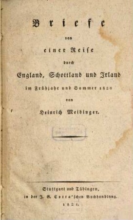 Briefe von einer Reise durch England, Schottland und Irland im Frühjahr und Sommer 1820