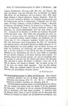 149-150 [Rezension] Ulrich, Friedrich, Die Vorherbestimmungslehre im Islam und Christentum