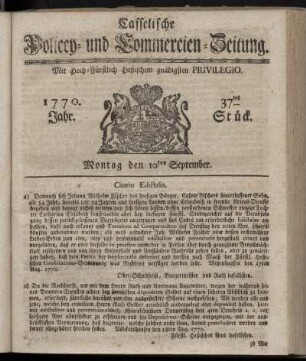 37tes Stueck, Montag den 10ten September. 1770