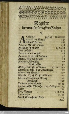 Register der merckwürdigsten Sachen