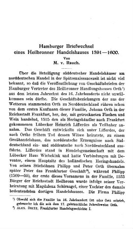 Hamburger Briefwechsel eines Heilbronner Handelshauses 1591 - 1600.
