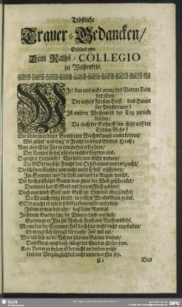 Tröstliche Trauer-Gedancken, Eröfnet von Dem Raths-Collgeio zu Weißenfels