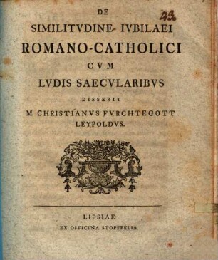 De similitudine iubilaei Romano-Catholici cum ludis saecularibus