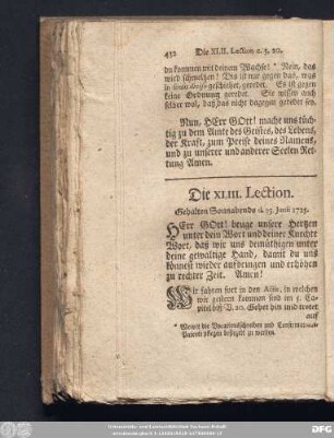 Die XLIII. Lection. Gehalten Sonnabends d. 23. Junii 1725.