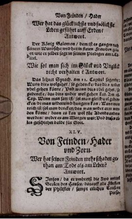 XLV. Von Feinden/ Hader und Zorn