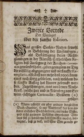 Zweyte Vorrede Der Verleger über dise fünffte Edition.