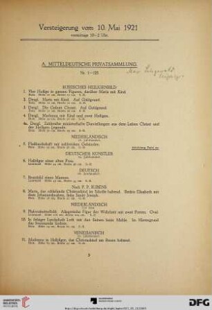 A. Mitteldeutsche Privatsammlung (Nr. 1-125)