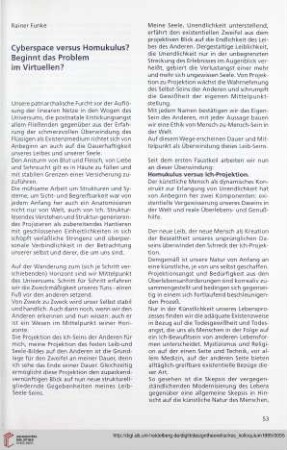 Cyberspace versus Homukulus? Beginnt das Problem im Virtuellen?