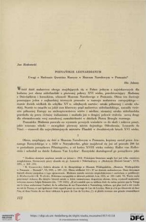 Poznańskie Leonardianum : Uwagi o Madonnie Quentina Massysa w Muzeum Narodowym w Poznaniu