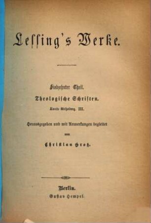 Lessing's Werke, 17. Theologische Schriften 2. Abth. III.