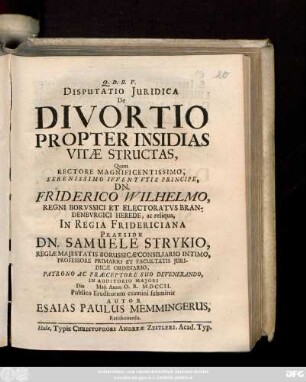 Disputatio Juridica De Divortio Propter Insidias Vitæ Structas