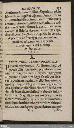 X. Recitationi Legum Praemissa