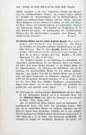 122 [Rezension] Heinisch, Paul, Der Einfluss Philos auf die älteste christliche Exegese