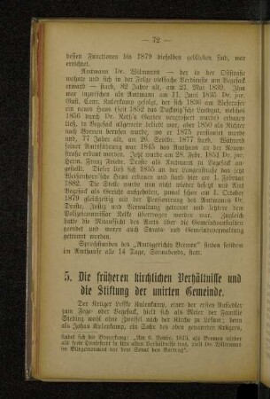 5. Die früheren kirchlichen Verhältnisse und die Stiftung der unirten Gemeinde.