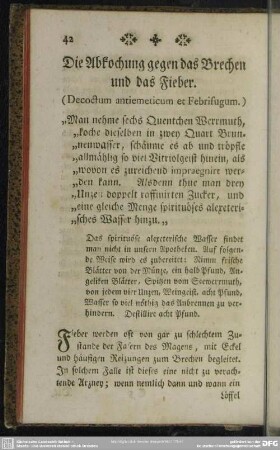 Die Abkochung gegen das Brechen und das Fieber