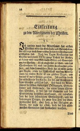 Einleitung zu den Alterthümern der Christen.