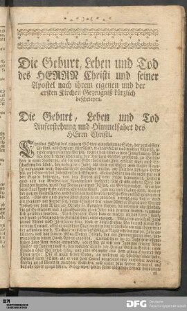 Die Geburt, Leben und Tod des HERRN Christi und seiner Apostel nach ihrem eigenen und der ersten Kirchen Gezeugniß kürzlich beschrieben.