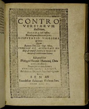 Disputatio Vigesima prima