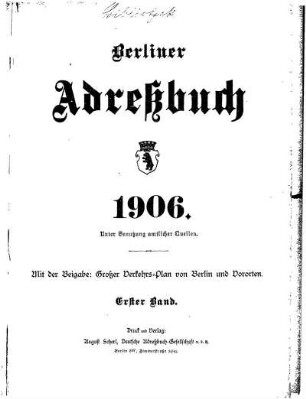 Berliner Adreßbuch 1906 Erster Band