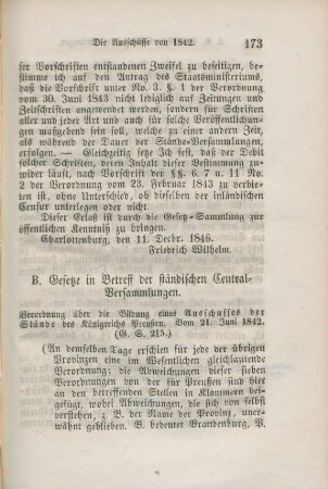 B. Gesetze in Betreff der ständischen Central-Versammlungen.