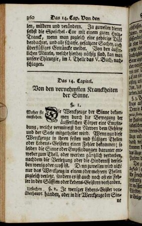 Das 14. Capitel. Von den vornehmsten Kranckheiten der Sinne.