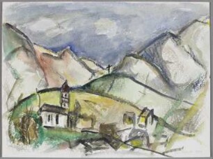 Kirche und Kreuz im Gebirge