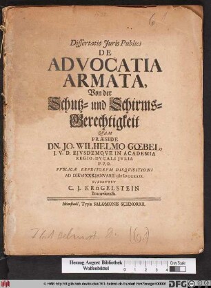 Dissertatio Juris Publici De Advocatia Armata