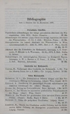 Bibliographie vom 1. October bis 15. November 1880.