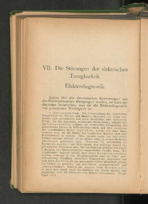 VII. Die Störungen der elektrischen Erregbarkeit. Elektrodiagnostik.