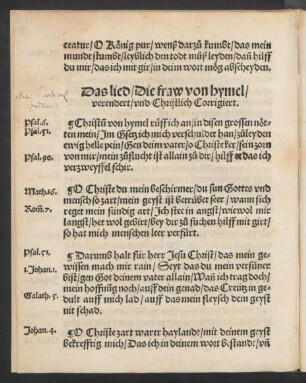 Das lied/ Die fraw von hymel/ || verendert/ vnd Christlich Corrigiert. ||