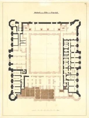 Gärtner, Friedrich von; München; Wittelsbacherpalast - zwischen Keller u. EG (Grundriss)