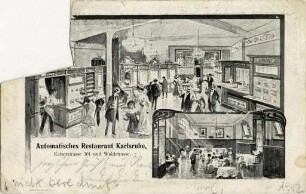 Postkartensammlung Weis mit Ansichten Karlsruhes. Automatisches Restaurant