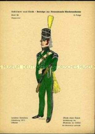 Uniformdarstellung, Offizier des Leichten Bataillons Lüneburg, Kurfürstentum Hannover, 1815.