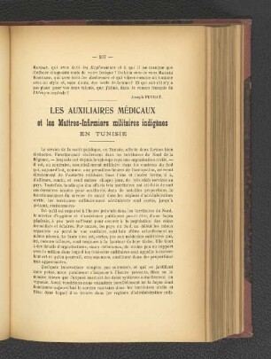 Les Auxiliaires Médicaux et les Maitres-Infirmiers militaires indigènes en Tunisie.