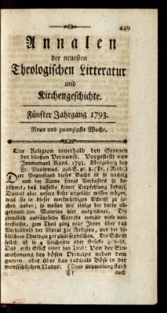 Neun und zwanzigste Woche