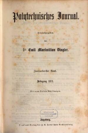 Polytechnisches Journal. 200. 1871 = 4. Reihe Bd. 50