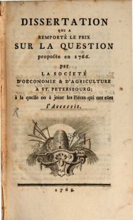 Dissertation qui a remporté le prix sur la Question proposée en 1766