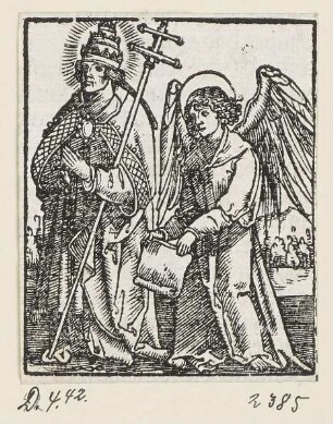 Heiliger Gregor und der Engel des heiligen Matthäus, aus: Peter Apian, "Hortulus anime", Nürnberg 1517