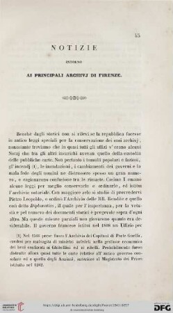 Notizie intorno ai principali archivj di Firenze