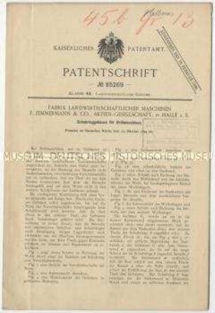 Patentschrift eines Schubringgehäuses für Drillmaschinen, Patent-Nr. 85269