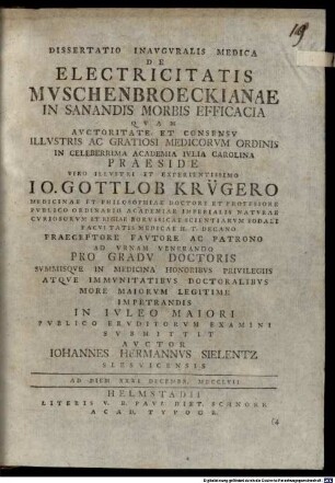 Dissertatio Inavgvralis Medica De Electricitatis Mvschenbroeckianae In Sanandis Morbis Efficacia