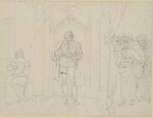 Zu Shakespeares "Hamlet", Blatt 5, 3. Akt, 1. Szene: Polonius und der König belauschen den sinnenden Hamlet