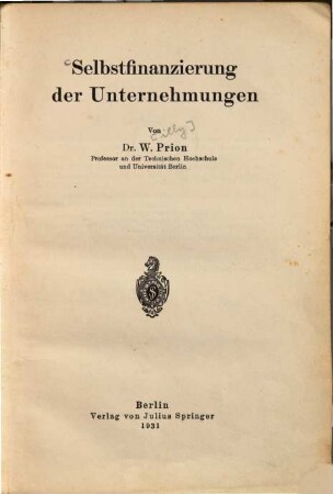 Selbstfinanzierung der Unternehmungen