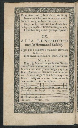 IX. Alia Benedictio mensae ...