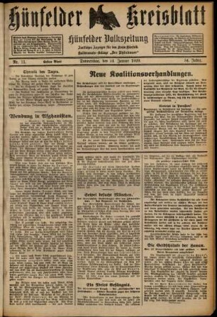 Erste Ausgabe vom Donnerstag, den 24. Januar 1929.