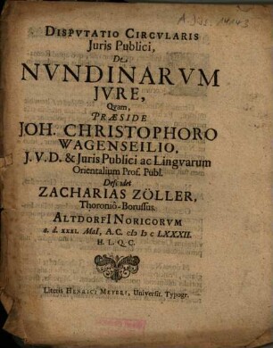 Disputatio Circularis Iuris Publici, De Nundinarum Iure