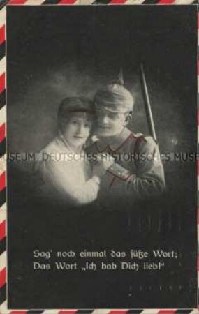 Frau und Soldat, mit Vers