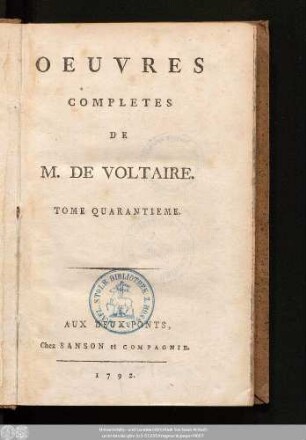 Tome Quarantieme = Politique Et Legislation, T. II.: Oeuvres Completes De M. De Voltaire