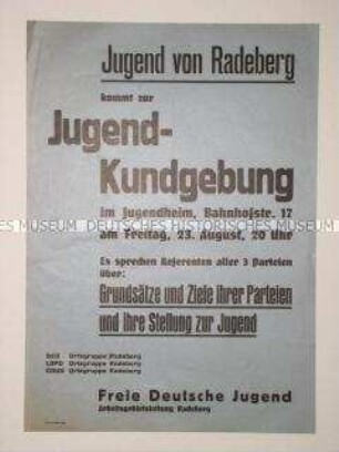 Maueranschlag der FDJ Radeberg mit dem Aufruf zu einer Jugend-Kundgebung