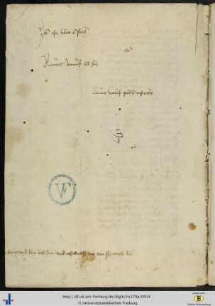 [15v] Federproben von Händen des 15. Jhs.